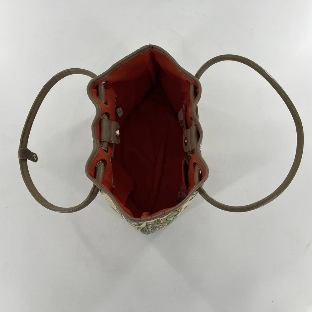 Retired Spartina 449 Bag Hobo Boho Beach Bucket‎ Drawstring Tote Linen & Leather
